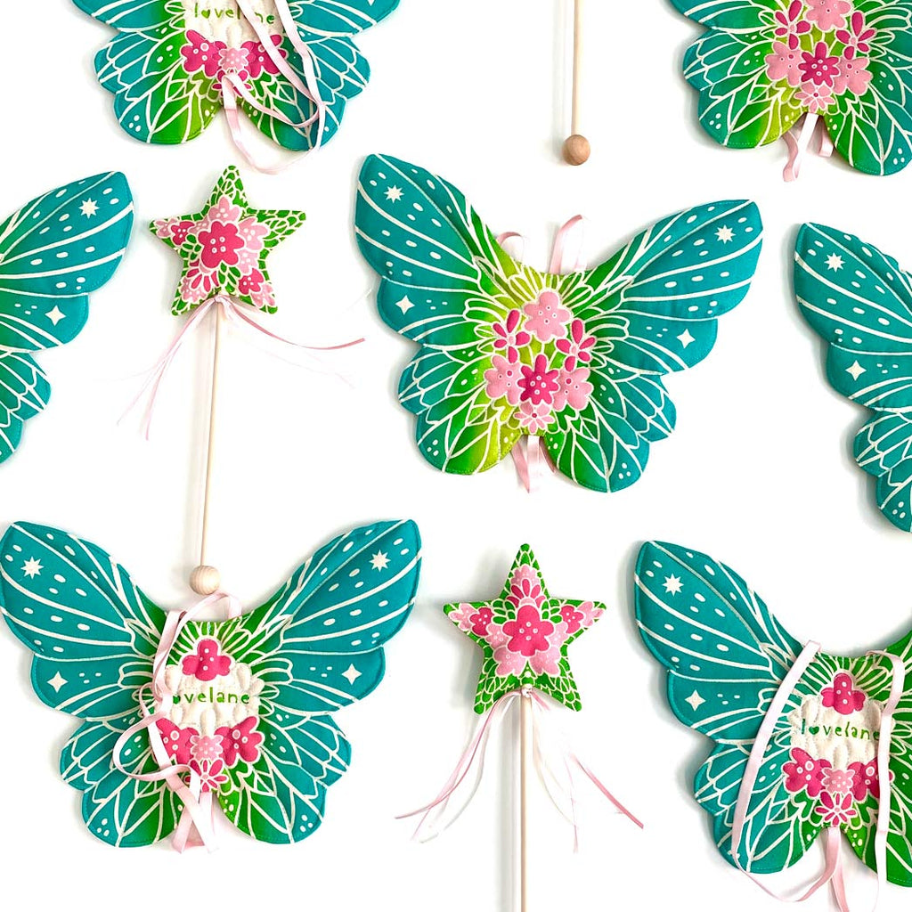 Flower Fairy Wings, Wand + Skirt Gift Set