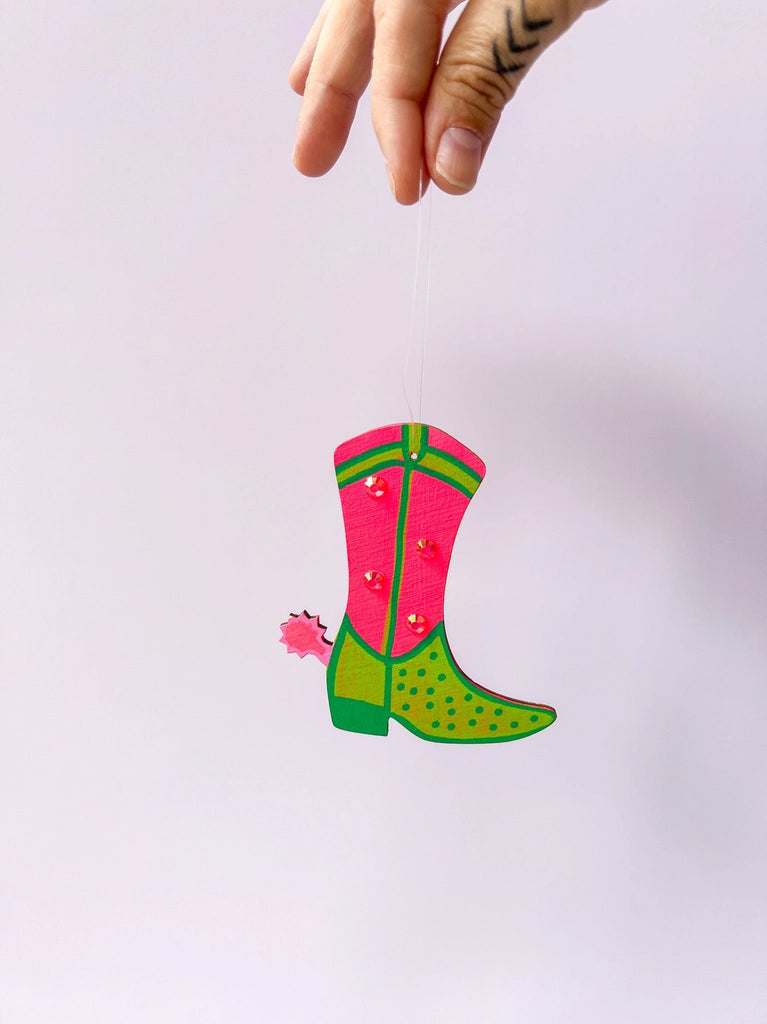 Cowgirl Boot Ornament Pink + Green VO01