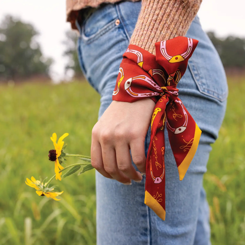 "Giddy Up” Hand-Illustrated Silk Twilly Scarf JE02
