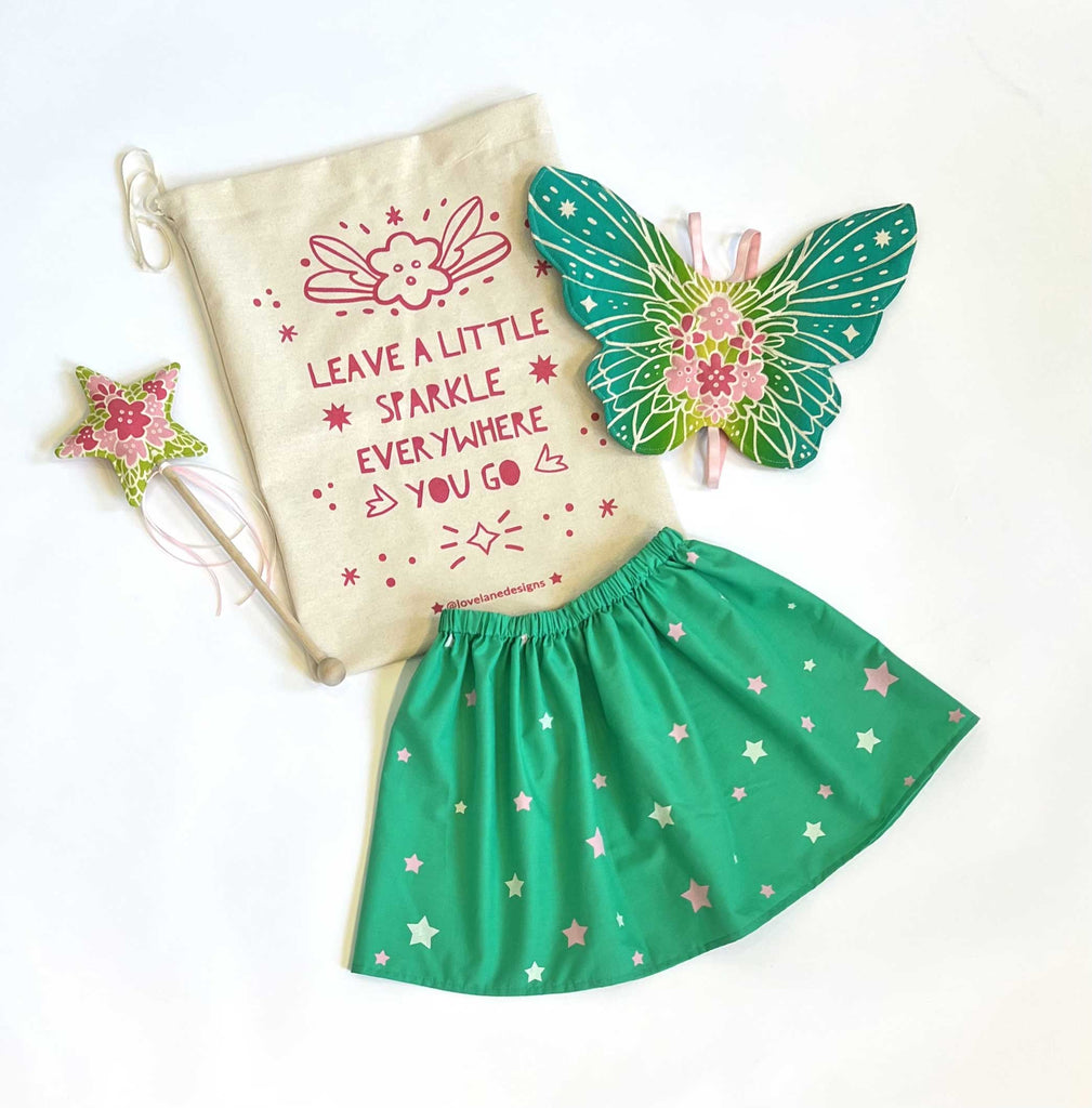 Flower Fairy Wings, Wand + Skirt Gift Set