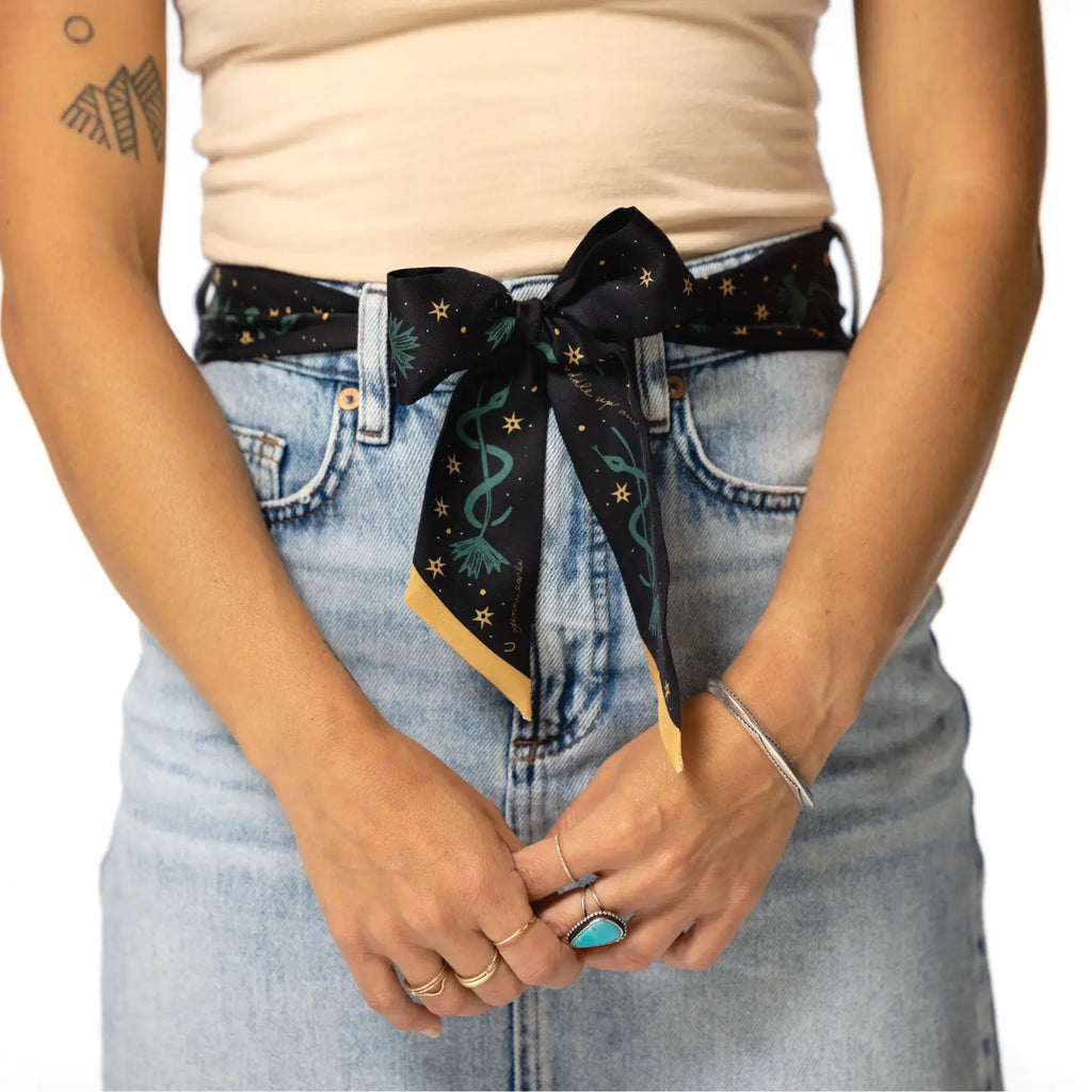 “Saddle Up and Lasso the Star” Hand-Drawn Silk Twilly Scarf JE03