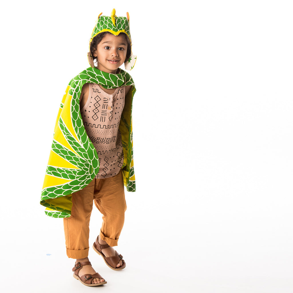Green dragon wings costume, with velcro and hand straps, for fairytale dress up, playwear by lovelane designs
