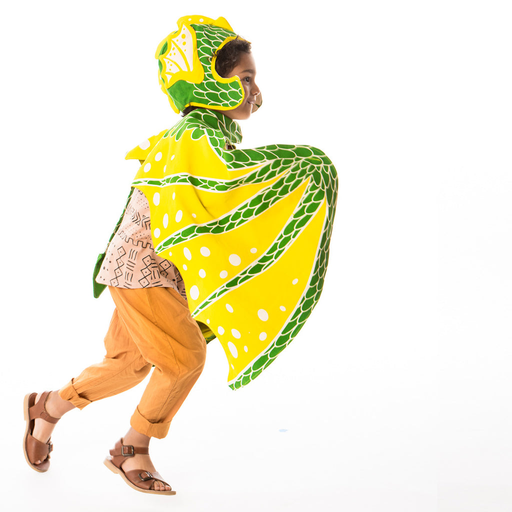 Green dragon wings costume, with velcro and hand straps, for fairytale dress up, playwear by lovelane designs