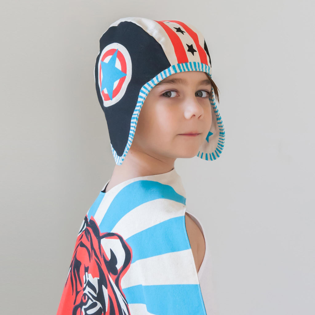 Tiger black moto hat, helmet costume, for dress up, playwear by lovelane designs