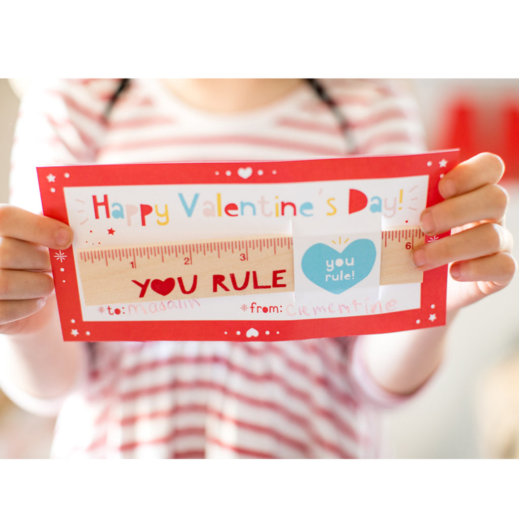 YOU RULE Valentine Cards with Wooden Rulers:  Set of 12