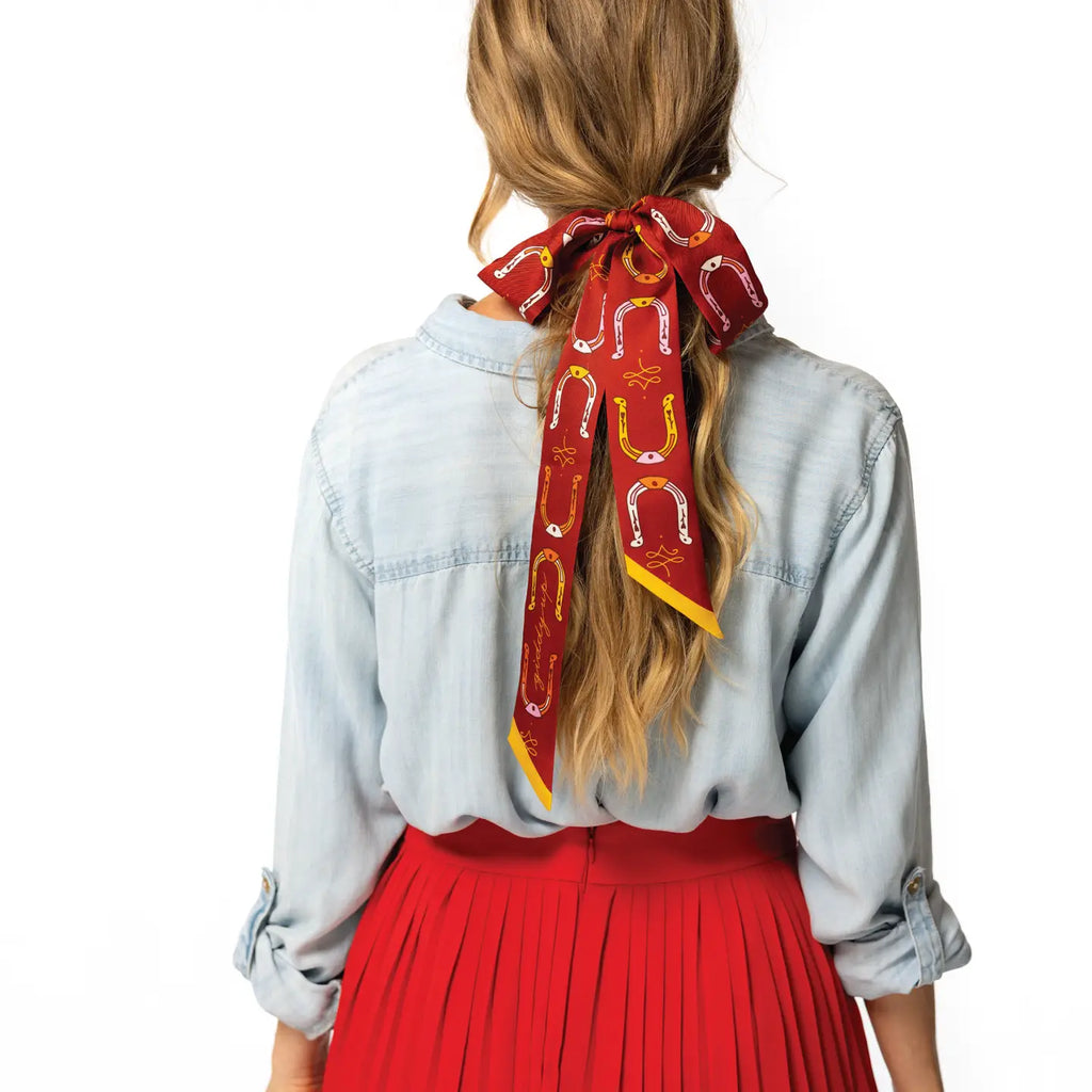 "Giddy Up” Hand-Illustrated Silk Twilly Scarf  JE02