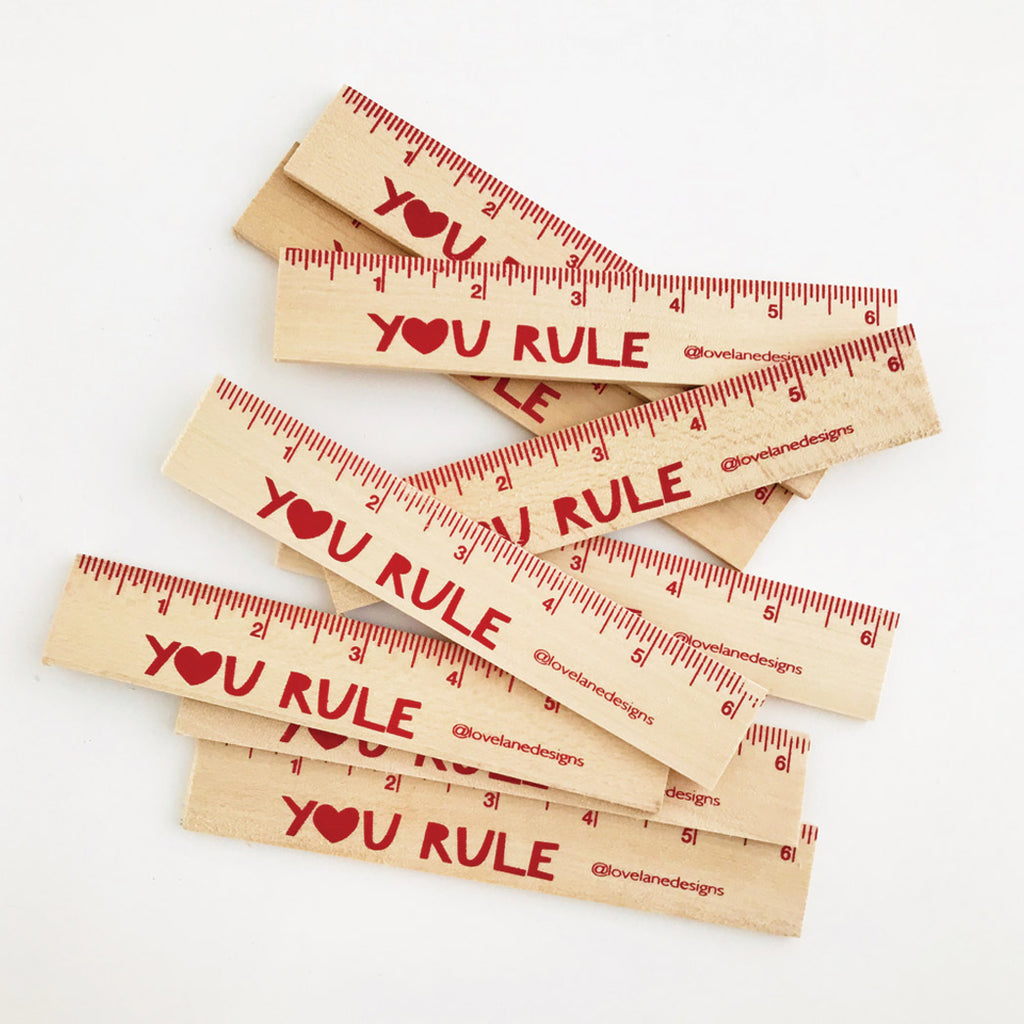 YOU RULE Valentine Cards with Wooden Rulers:  Set of 12