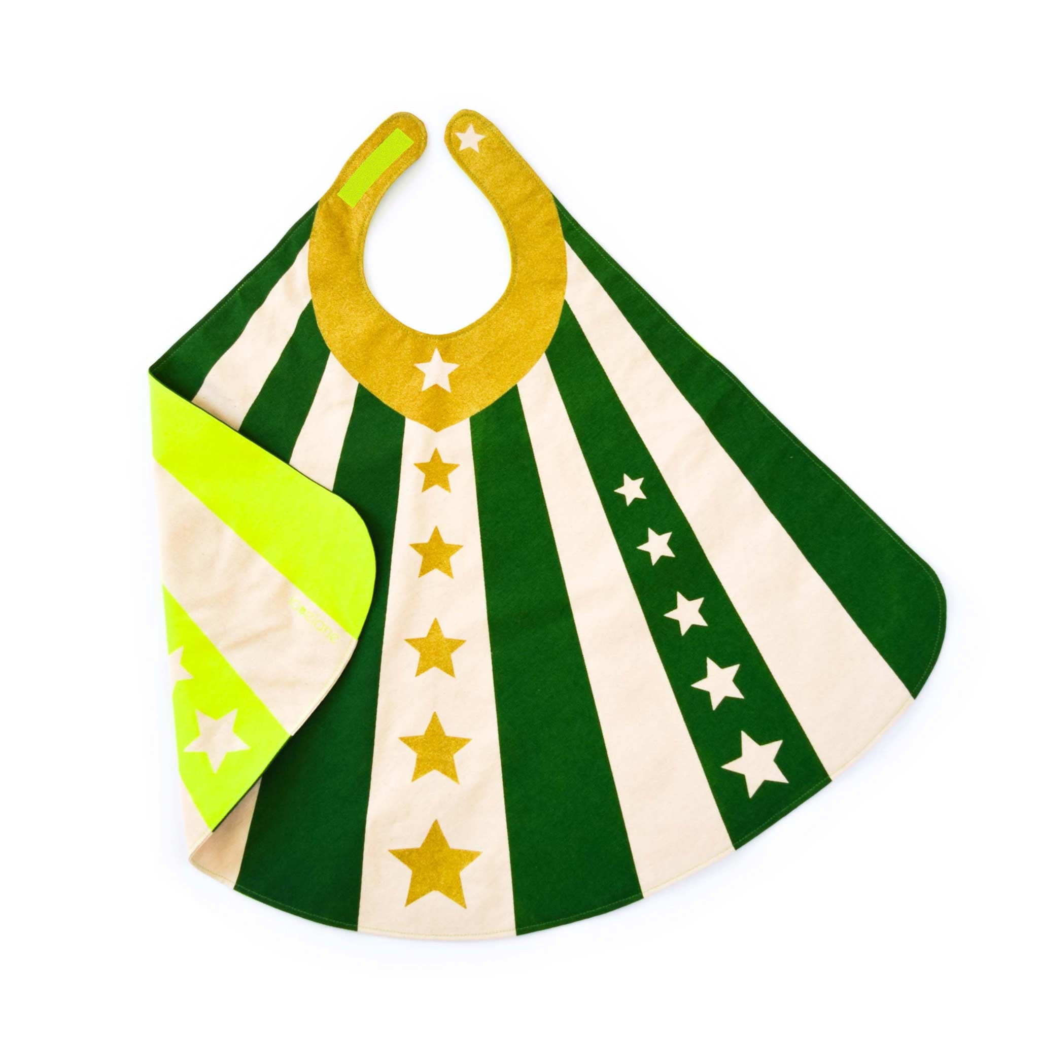 Green flying super hero cape costume, stripes and stars, for dress up ...